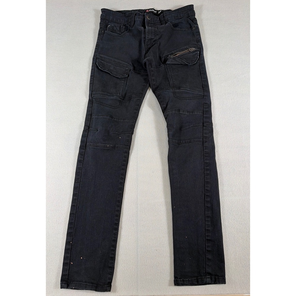 Southpole Mens Skinny Moto Cargo Pants Black Faded Utility Jeans 30x32 (Fits 29)